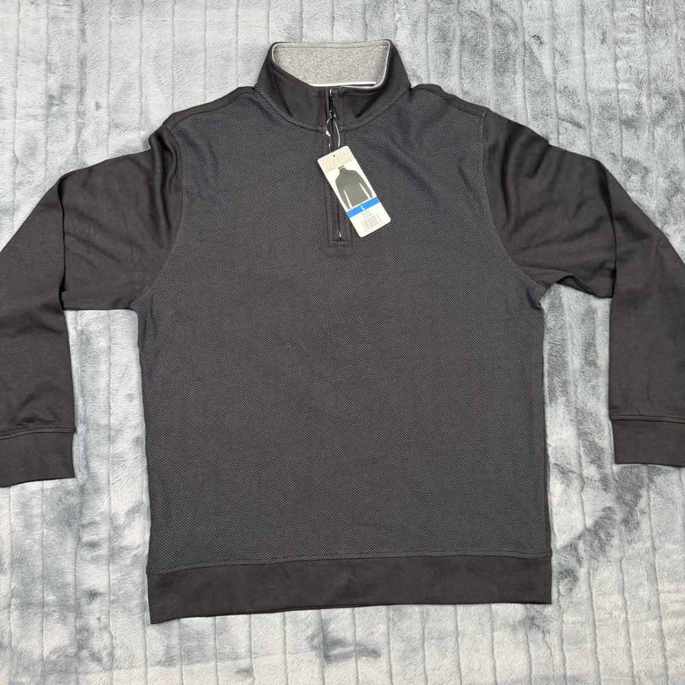 Ted Baker Mens Black Textured Front Quarter Zip Pullover Sweater 1816488 Large